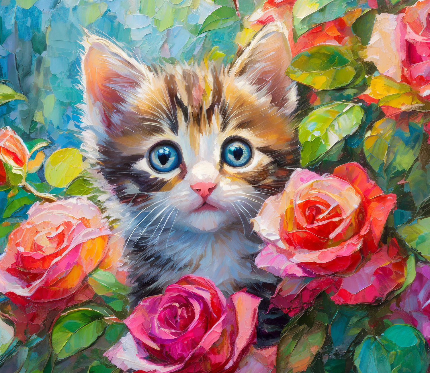 A KITTEN IN THE ROSE BUSH