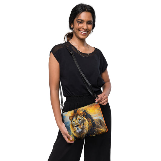 Crossbody Bag - A Majestic Lion, Feline Art, Cat Art, Wildlife Art, Nature Art, African Nature Art, Lion Art, Painting, Art, Wall Art, Living Room Art, Animal Art,