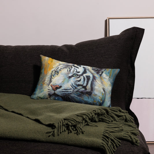 Premium Pillow - A White Tiger, Feline Art, Cat Art, Wildlife Art, Nature Art, Tiger Art, White Tiger Art, Wall Art, Living Room Art, Bedroom Art, Exotic Animal Art, Painting, Art,