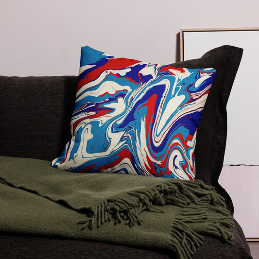 Premium Pillow - Abstract I, Red, White and Blue, Talovon Art, Surreal Art, Stylized Art, Wall Art, Abstract Art, Flow Painting, Acrylic Painting, Colorful Art, Vibrant Art,