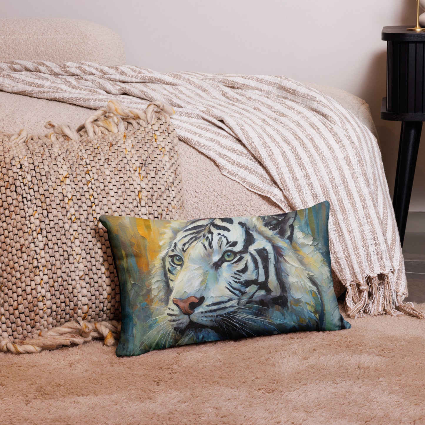 Premium Pillow Case - A White Tiger, Feline Art, Cat Art, Wildlife Art, Nature Art, Tiger Art, White Tiger Art, Wall Art, Living Room Art, Bedroom Art, Exotic Animal Art, Painting, Art,