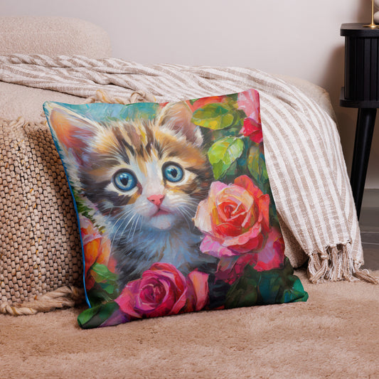 kitten, roses, rose, flowers, cat, feline, cute, art,