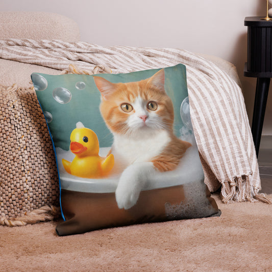 Premium Pillow Case - Bath Time, Kids Art, Pet Art, Cat Art, Cute Art, Fun Art, Couch Art, Bedroom Art, Living Room Art, Bathroom Art, Home Décor,