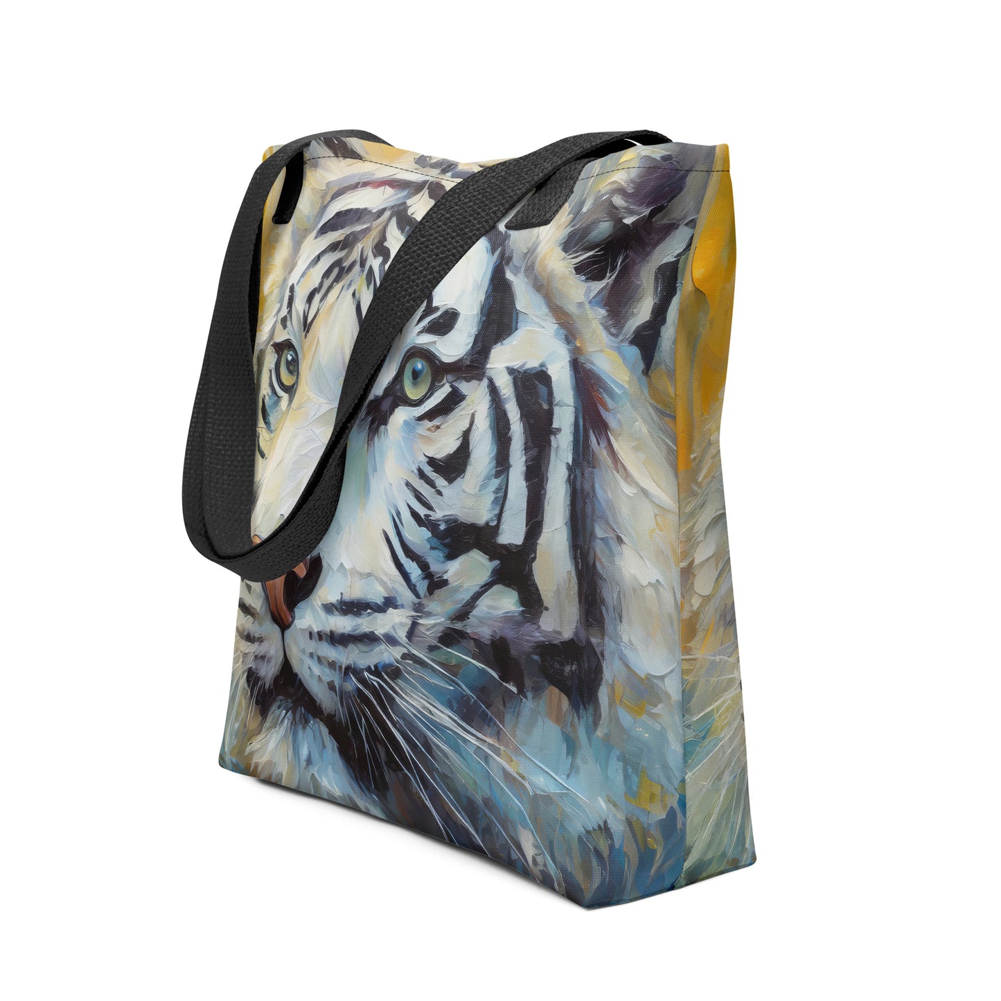 Tote Bag - A White Tiger, Feline Art, Cat Art, Wildlife Art, Nature Art, Tiger Art, White Tiger Art, Wall Art, Living Room Art, Bedroom Art, Exotic Animal Art, Painting, Art,