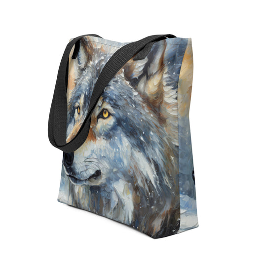 Tote Bag - A Wolf In Winter, Seasonal Art, Winter Art, Wolf Art, Nature Art, Wildlife Art, Shopping Bag, Grocery Bag, Home Décor, Painting, Artwork, Art,