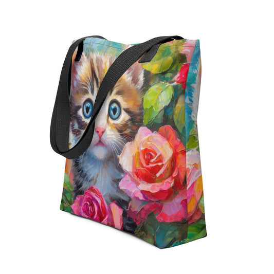 kitten, cat, cats, roses, rose, rose bush, flowers, flower, pets, nature, cute, art,