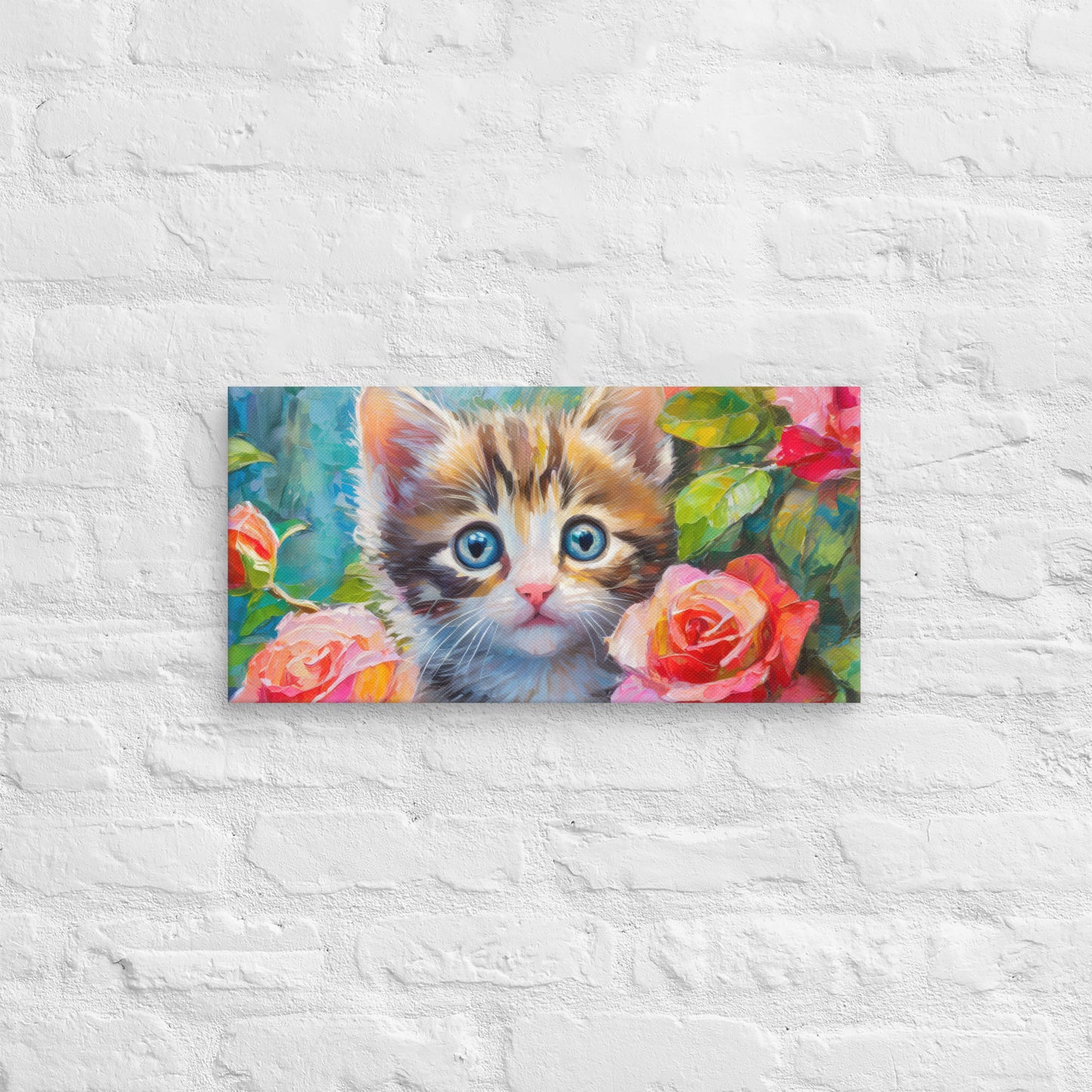 Canvas - A Kitten In The Rose Bush, Kitten Art, Cat Art, Feline Art, Nature Art, Floral Art, Rose Art, Cute Art, Kids Art, Colorful Art, Wall Art, Office Art, Living Room Art