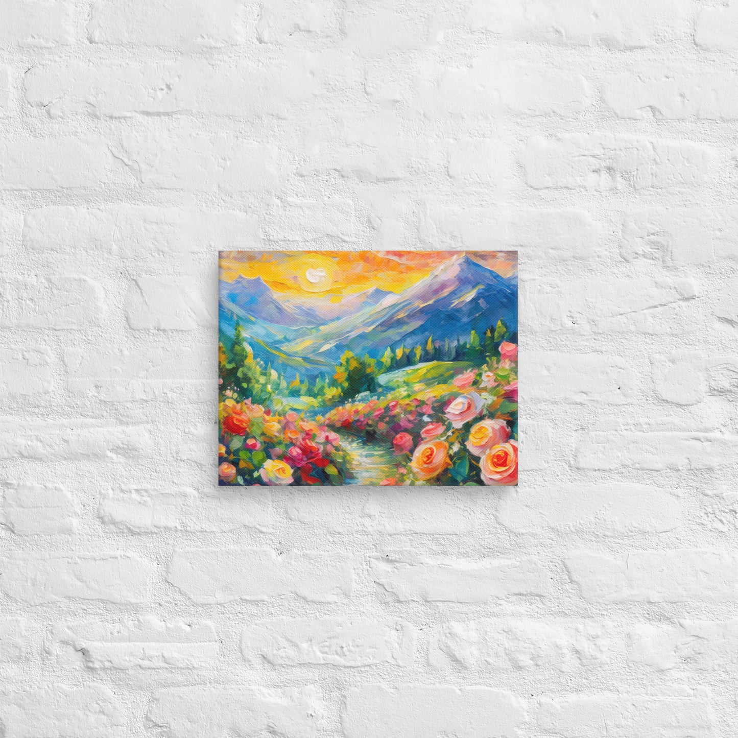 Canvas - The Mountains, Vibrant, Colorful, Nature, Sunset, Nature Art, Mountain Range Art, Flower Art, Canvas Art, Home art, Office Art, Contemporary Art