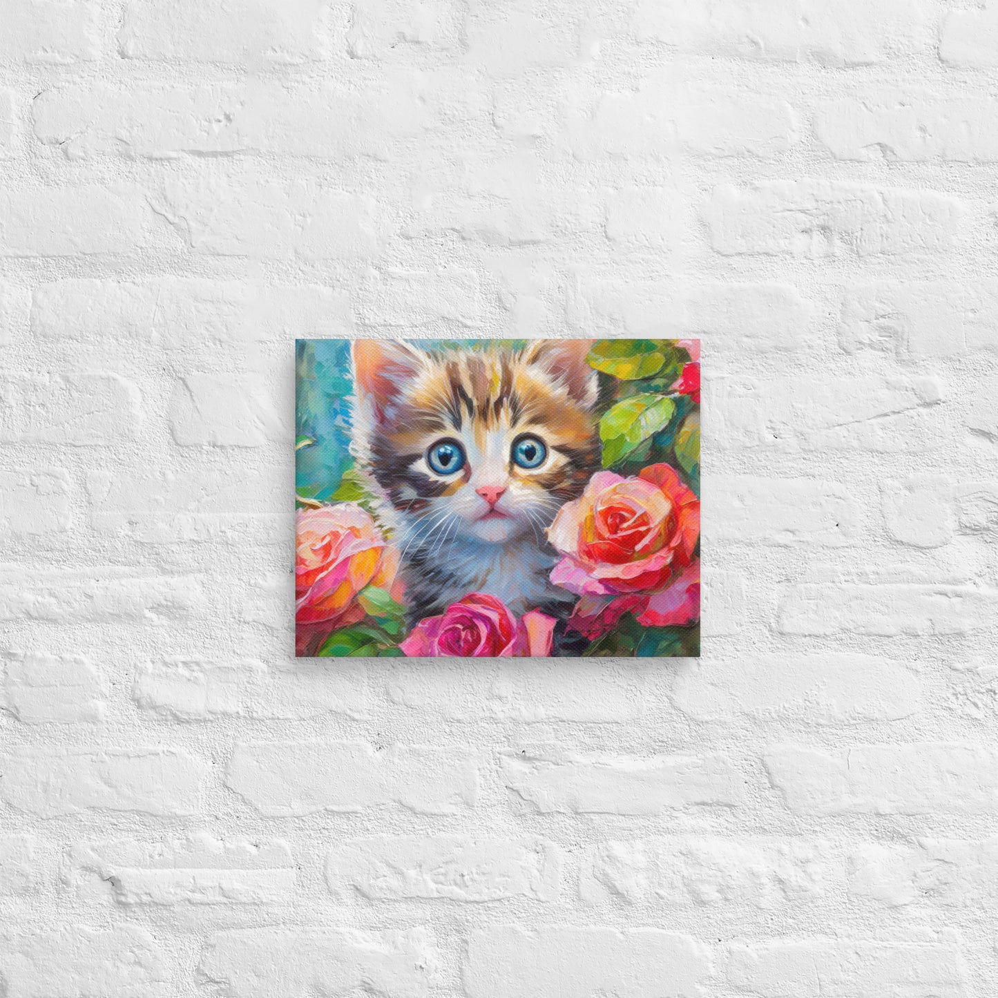 Canvas - A Kitten In The Rose Bush, Kitten Art, Cat Art, Feline Art, Nature Art, Floral Art, Rose Art, Cute Art, Kids Art, Colorful Art, Wall Art, Office Art, Living Room Art