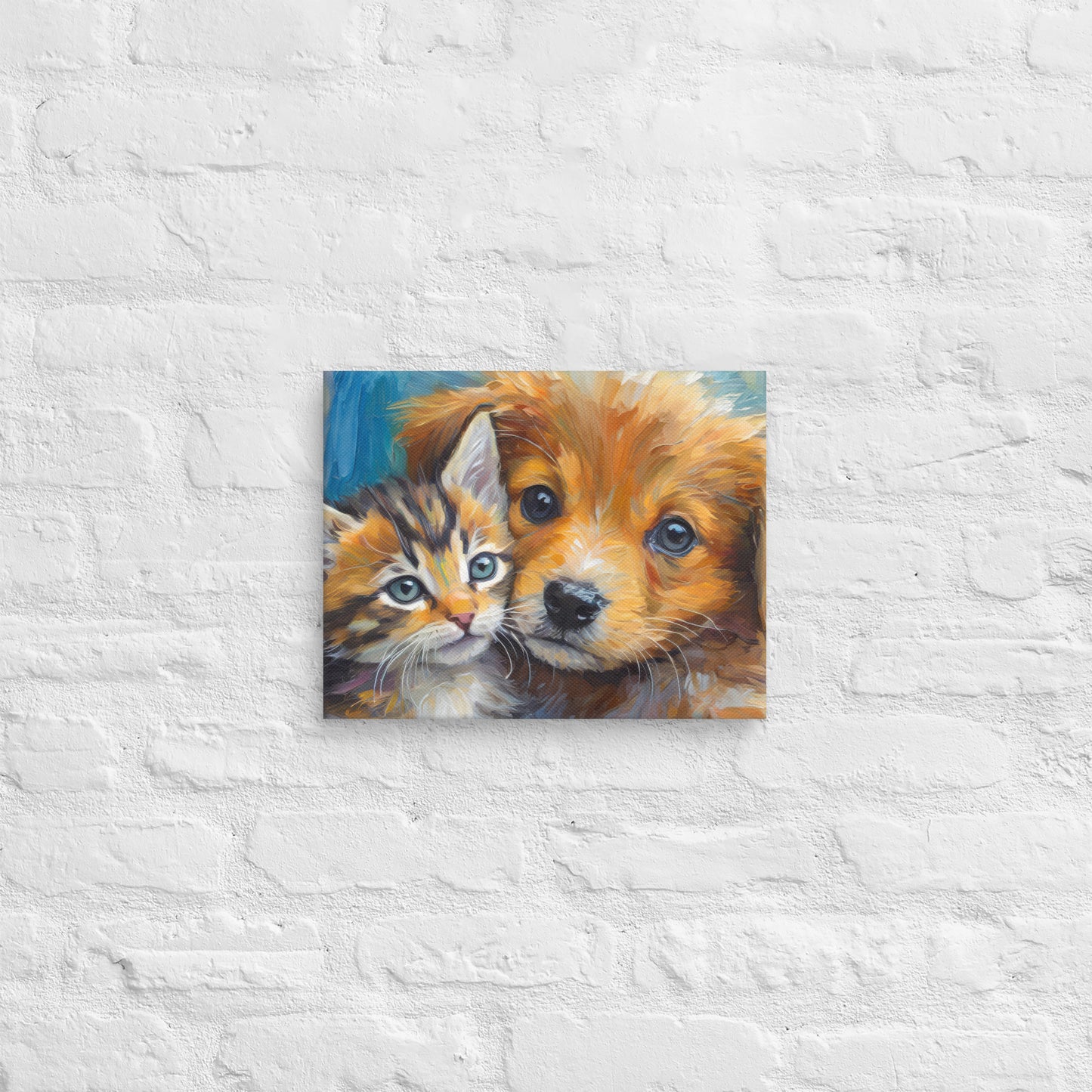 Canvas - Pals - A Kitten & A Puppy!, Kids Art, Cute Art, Puppy Art, Kitten Art, Colorful Wall Art, Bedroom Art, Living Room Art,