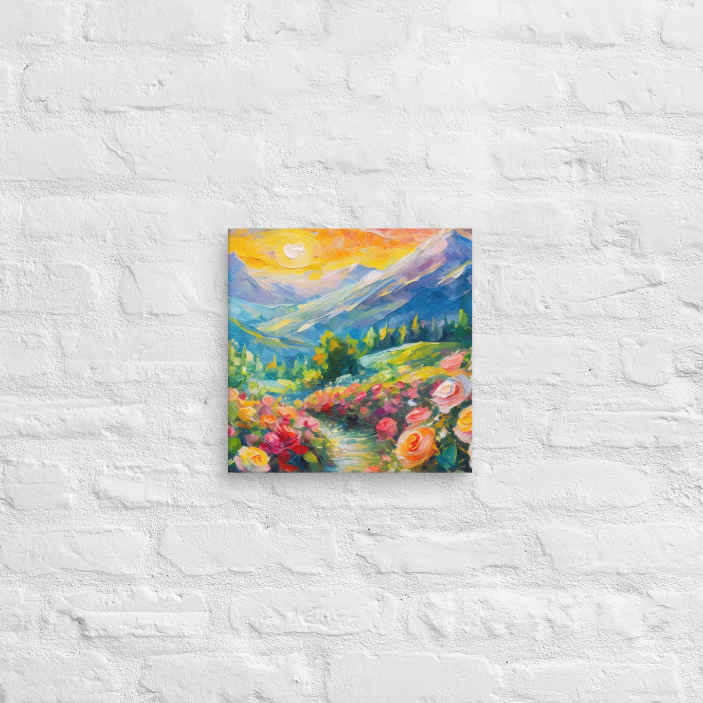 Canvas - The Mountains, Vibrant, Colorful, Nature, Sunset, Nature Art, Mountain Range Art, Flower Art, Canvas Art, Home art, Office Art, Contemporary Art