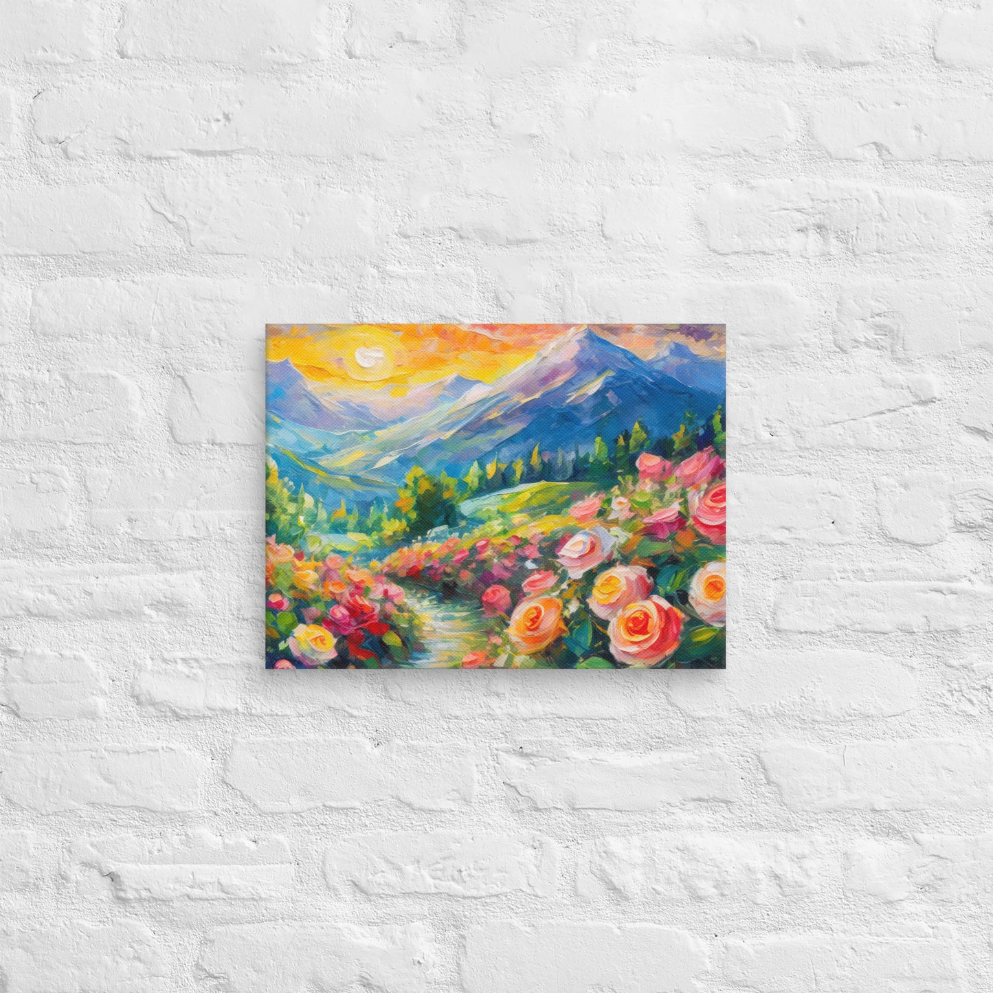 Canvas - The Mountains, Vibrant, Colorful, Nature, Sunset, Nature Art, Mountain Range Art, Flower Art, Canvas Art, Home art, Office Art, Contemporary Art