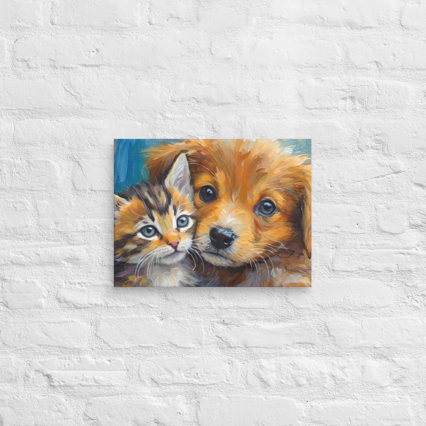 Canvas - Pals - A Kitten & A Puppy!, Kids Art, Cute Art, Puppy Art, Kitten Art, Colorful Wall Art, Bedroom Art, Living Room Art,