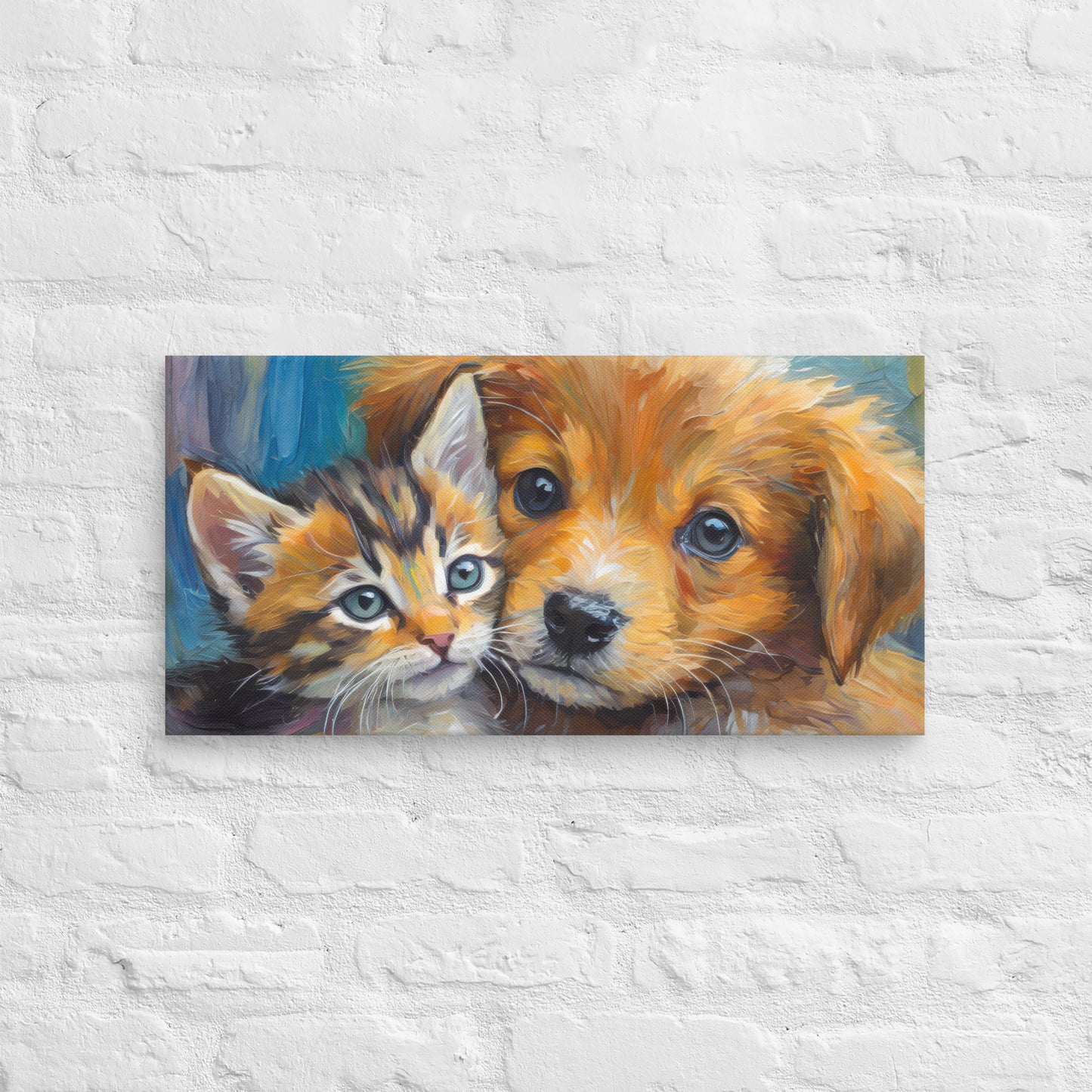 Canvas - Pals - A Kitten & A Puppy!, Kids Art, Cute Art, Puppy Art, Kitten Art, Colorful Wall Art, Bedroom Art, Living Room Art,