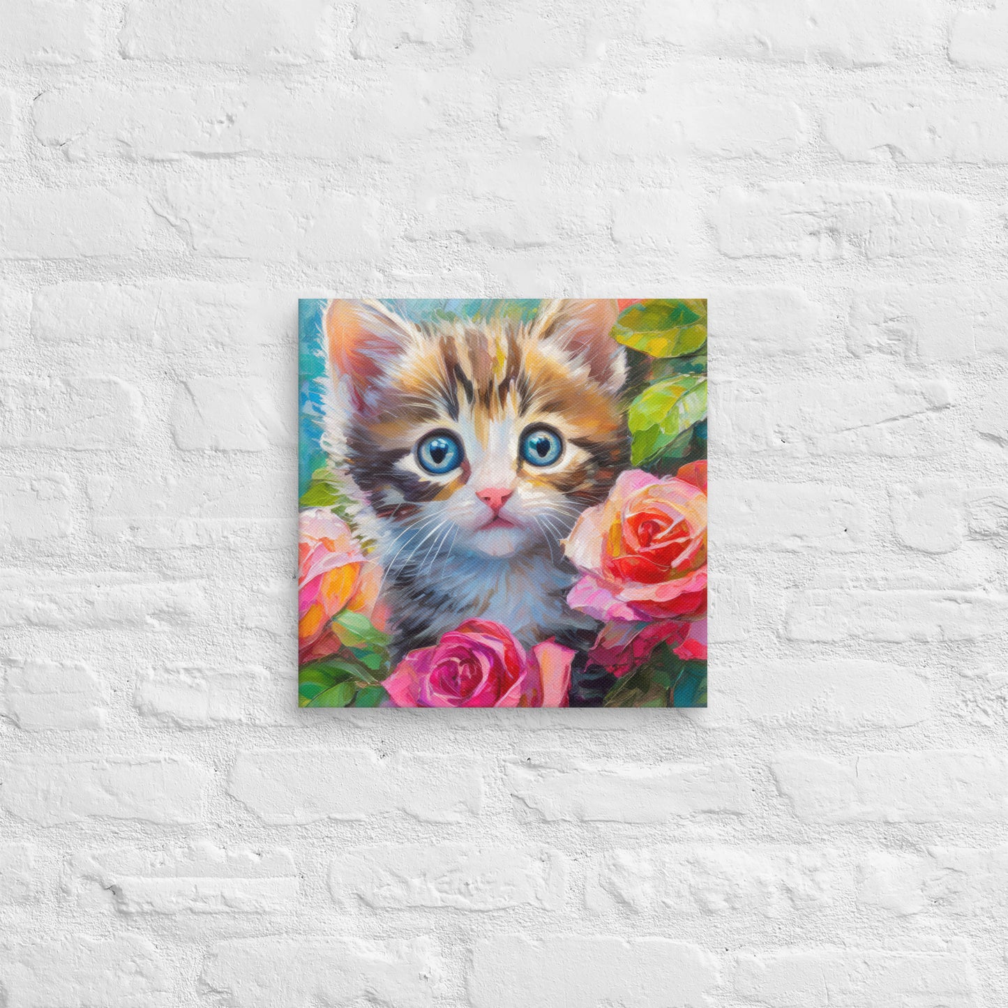 Canvas - A Kitten In The Rose Bush, Kitten Art, Cat Art, Feline Art, Nature Art, Floral Art, Rose Art, Cute Art, Kids Art, Colorful Art, Wall Art, Office Art, Living Room Art