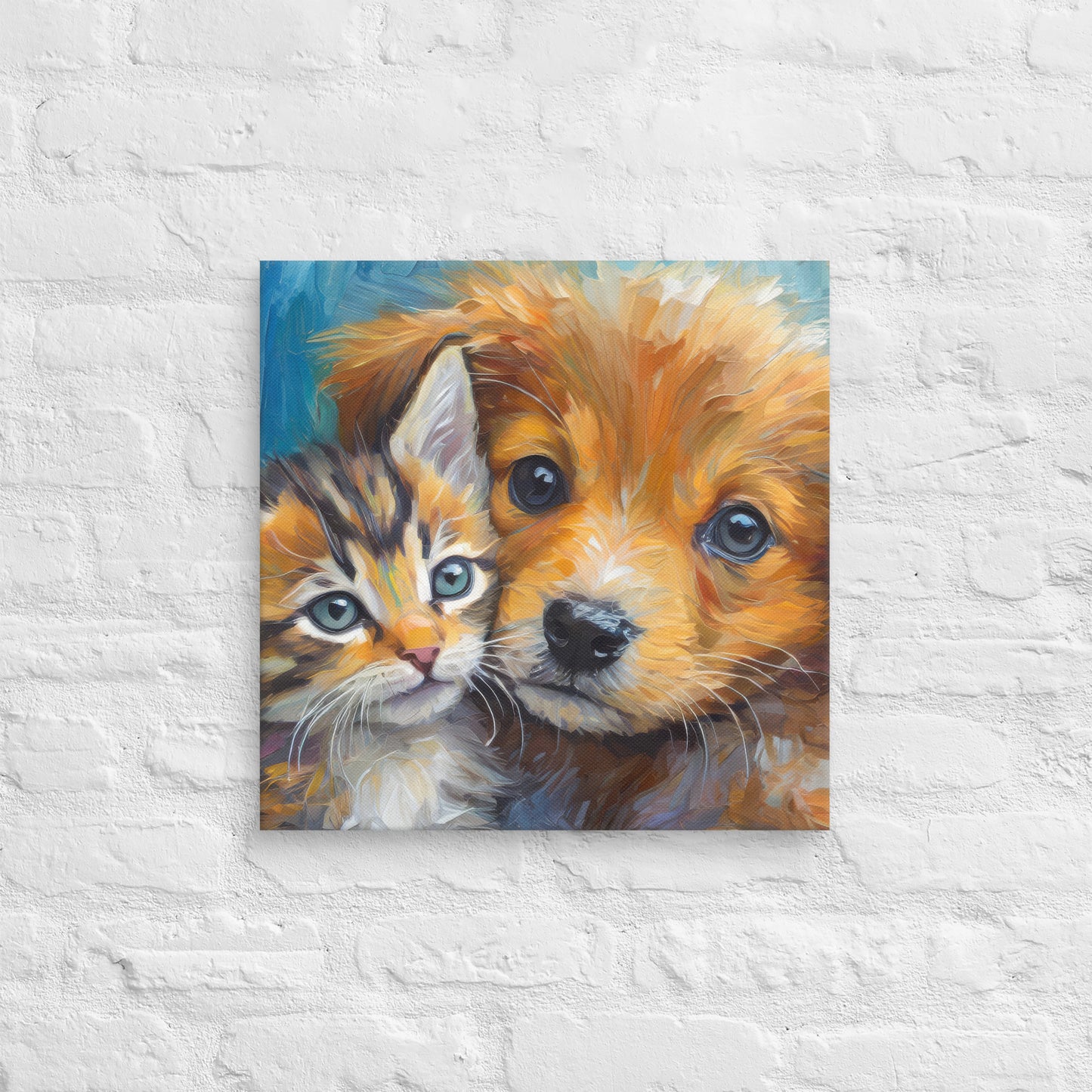 Canvas - Pals - A Kitten & A Puppy!, Kids Art, Cute Art, Puppy Art, Kitten Art, Colorful Wall Art, Bedroom Art, Living Room Art,