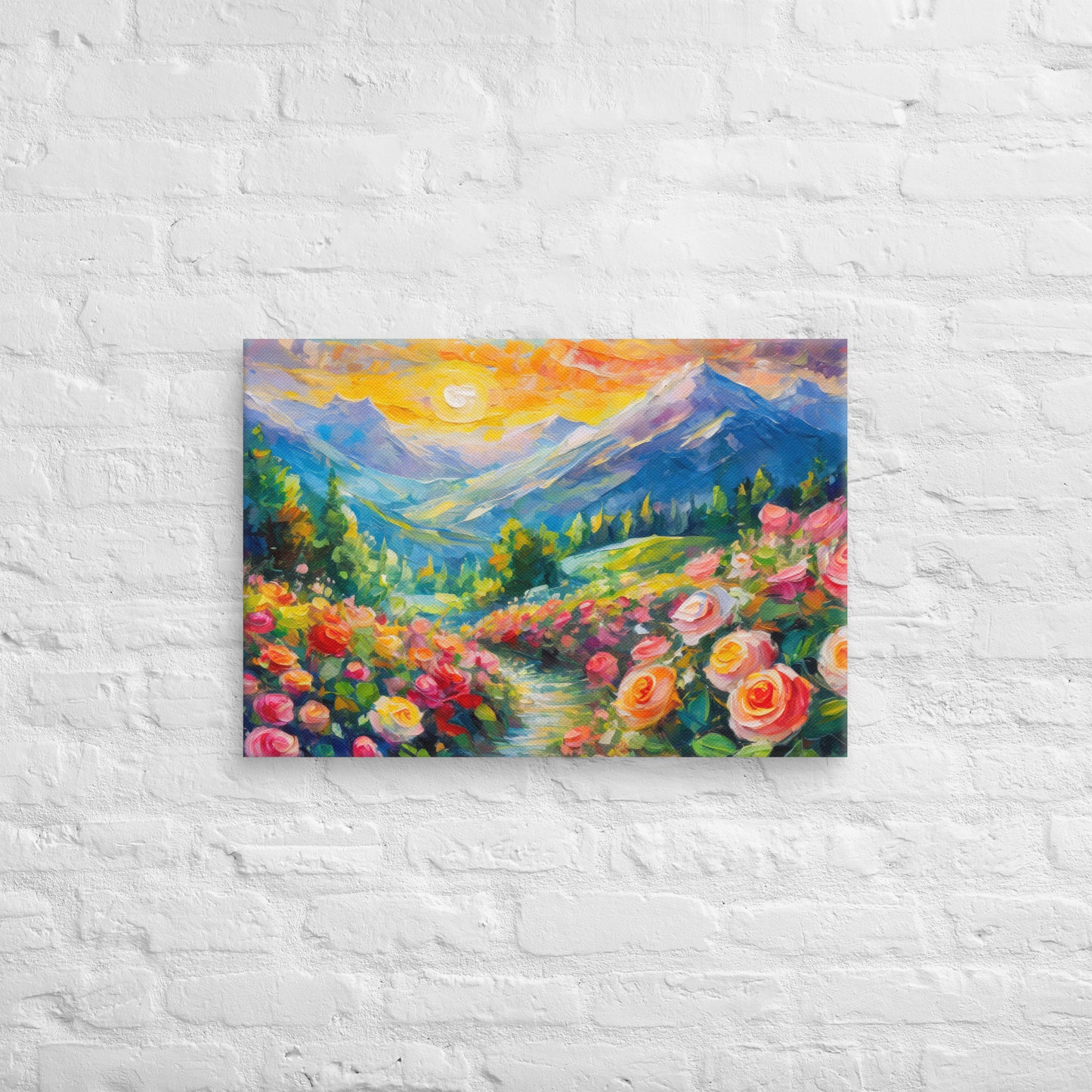 Canvas - The Mountains, Vibrant, Colorful, Nature, Sunset, Nature Art, Mountain Range Art, Flower Art, Canvas Art, Home art, Office Art, Contemporary Art