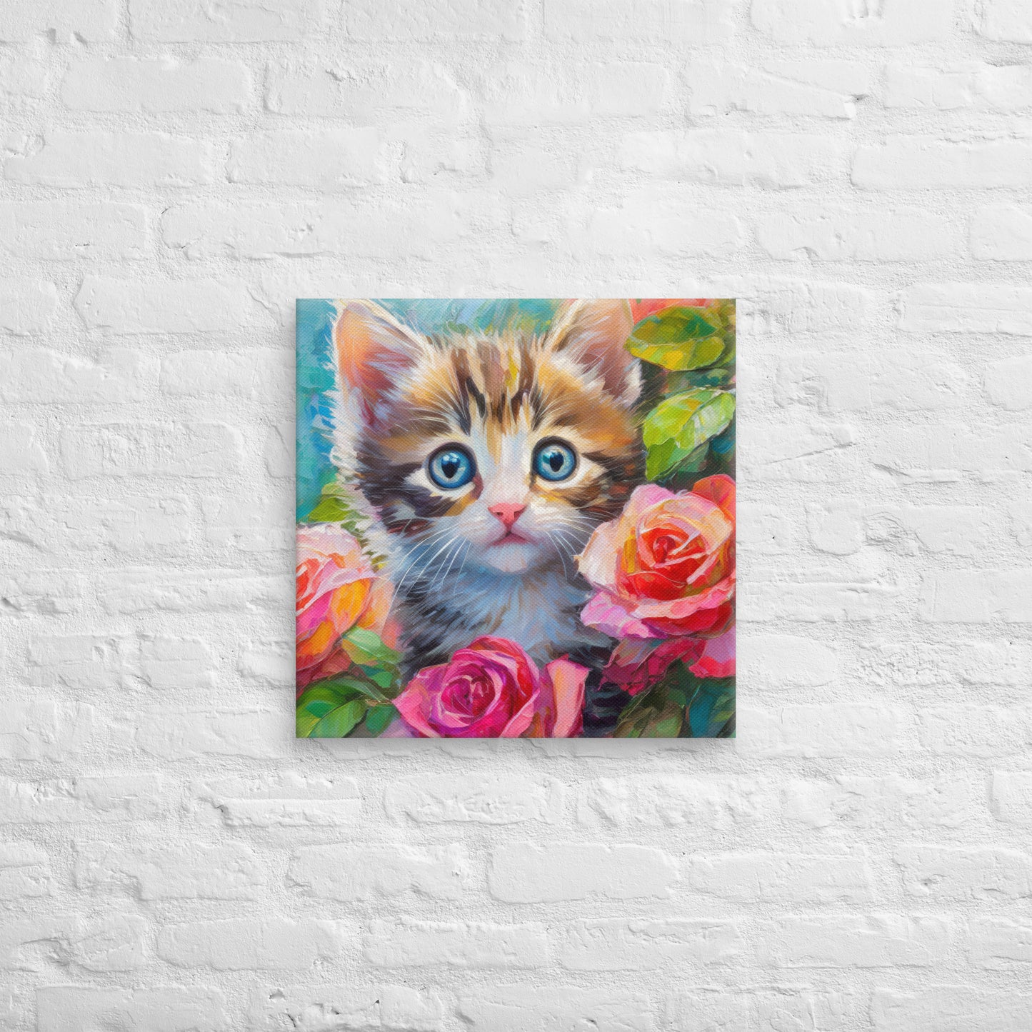 Canvas - A Kitten In The Rose Bush, Kitten Art, Cat Art, Feline Art, Nature Art, Floral Art, Rose Art, Cute Art, Kids Art, Colorful Art, Wall Art, Office Art, Living Room Art