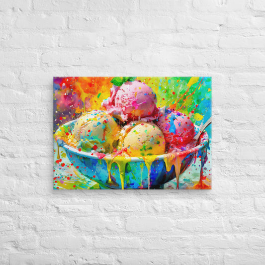 Canvas - A Bowl Of Ice Cream, Colorful Rainbow, Desert, Stylized Art, Kitchen Art, Wall Art