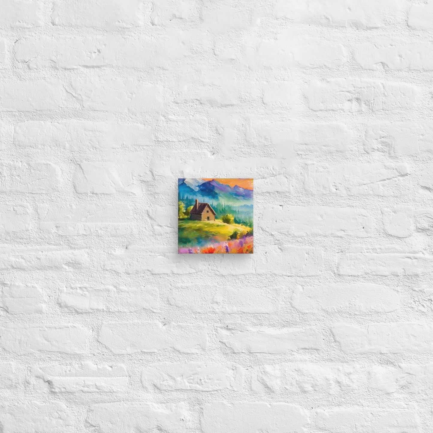 Canvas - A Cabin In The Mountains, Mountain Art, Floral Art, Nature Art, Surreal Art, Home Art, Living Room Art, Colorful Art, Stylized Art, Canvas Art, Van Gogh Style,