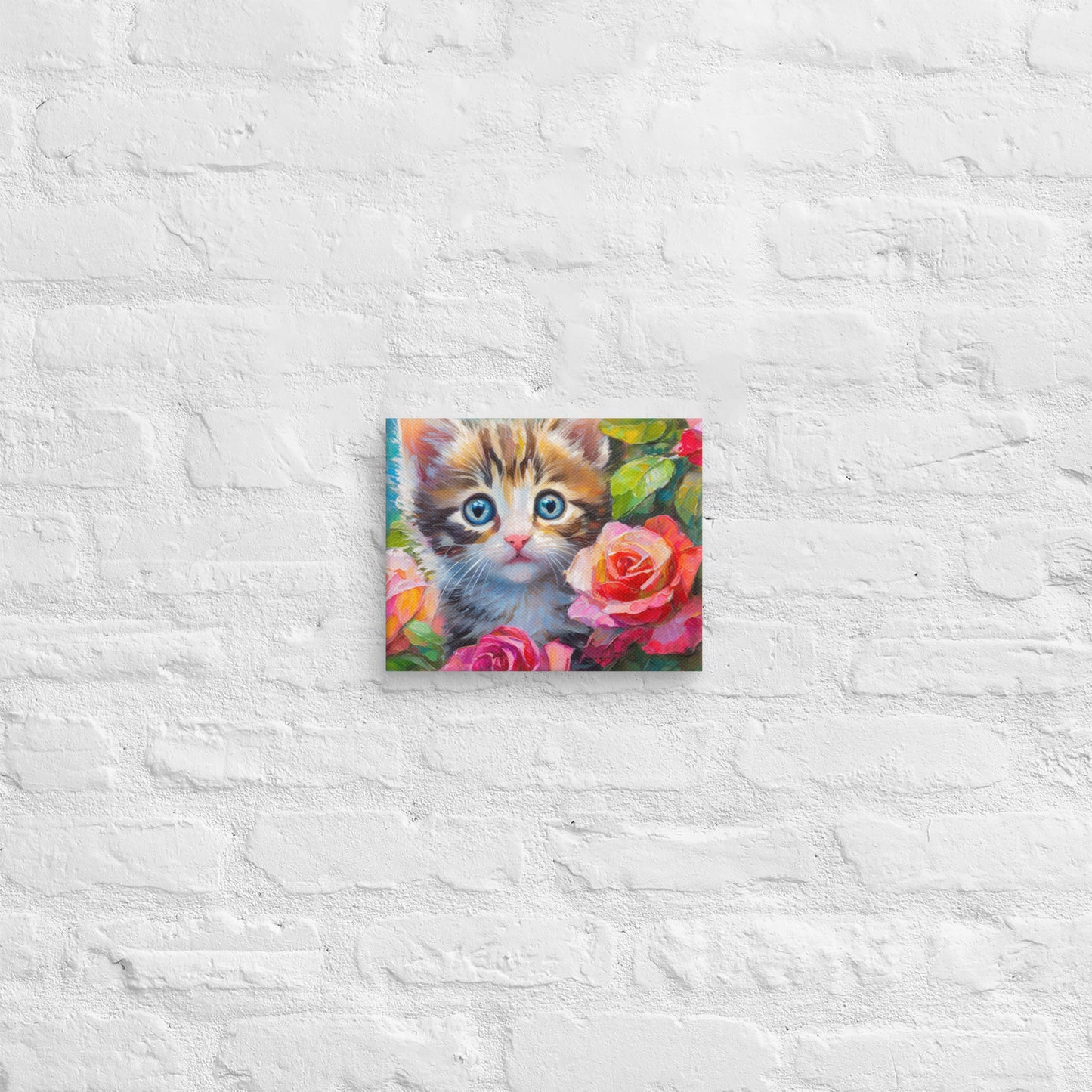 Canvas - A Kitten In The Rose Bush, Kitten Art, Cat Art, Feline Art, Nature Art, Floral Art, Rose Art, Cute Art, Kids Art, Colorful Art, Wall Art, Office Art, Living Room Art