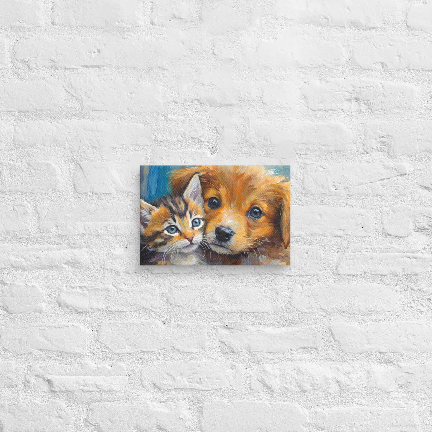 Canvas - Pals - A Kitten & A Puppy!, Kids Art, Cute Art, Puppy Art, Kitten Art, Colorful Wall Art, Bedroom Art, Living Room Art,