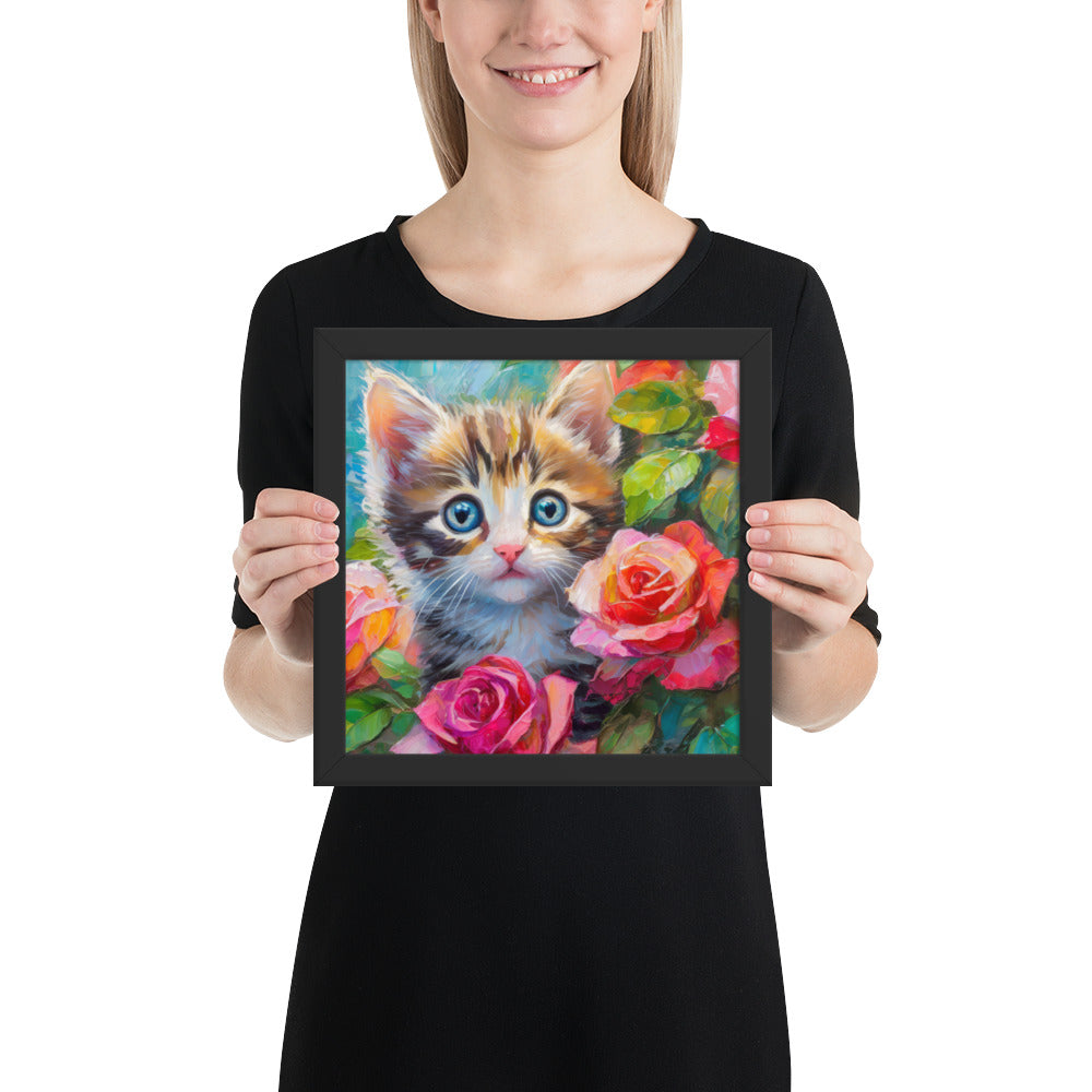 kitten, cat, cats, roses, rose, rose bush, flowers, flower, pets, nature, cute, art,