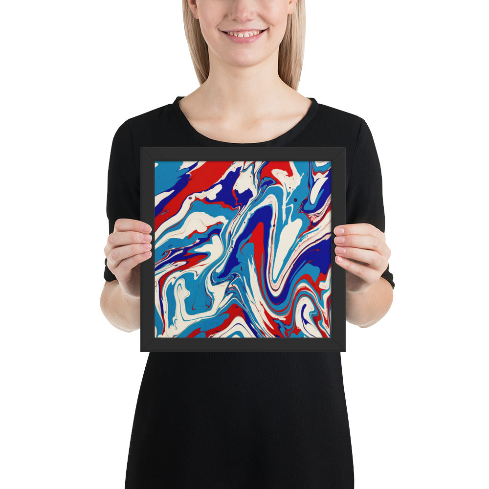 Framed Poster - Abstract I, Red, White and Blue, Talovon Art, Surreal Art, Stylized Art, Wall Art, Abstract Art, Flow Painting, Acrylic Painting, Colorful Art, Vibrant Art,