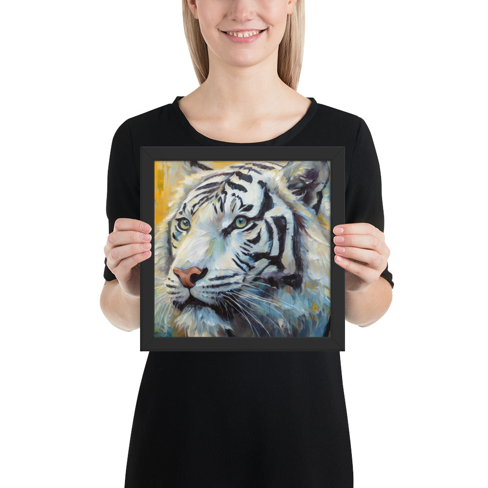 Framed Poster - A White Tiger, Feline Art, Cat Art, Wildlife Art, Nature Art, Tiger Art, White Tiger Art, Wall Art, Living Room Art, Bedroom Art, Exotic Animal Art, Painting, Art