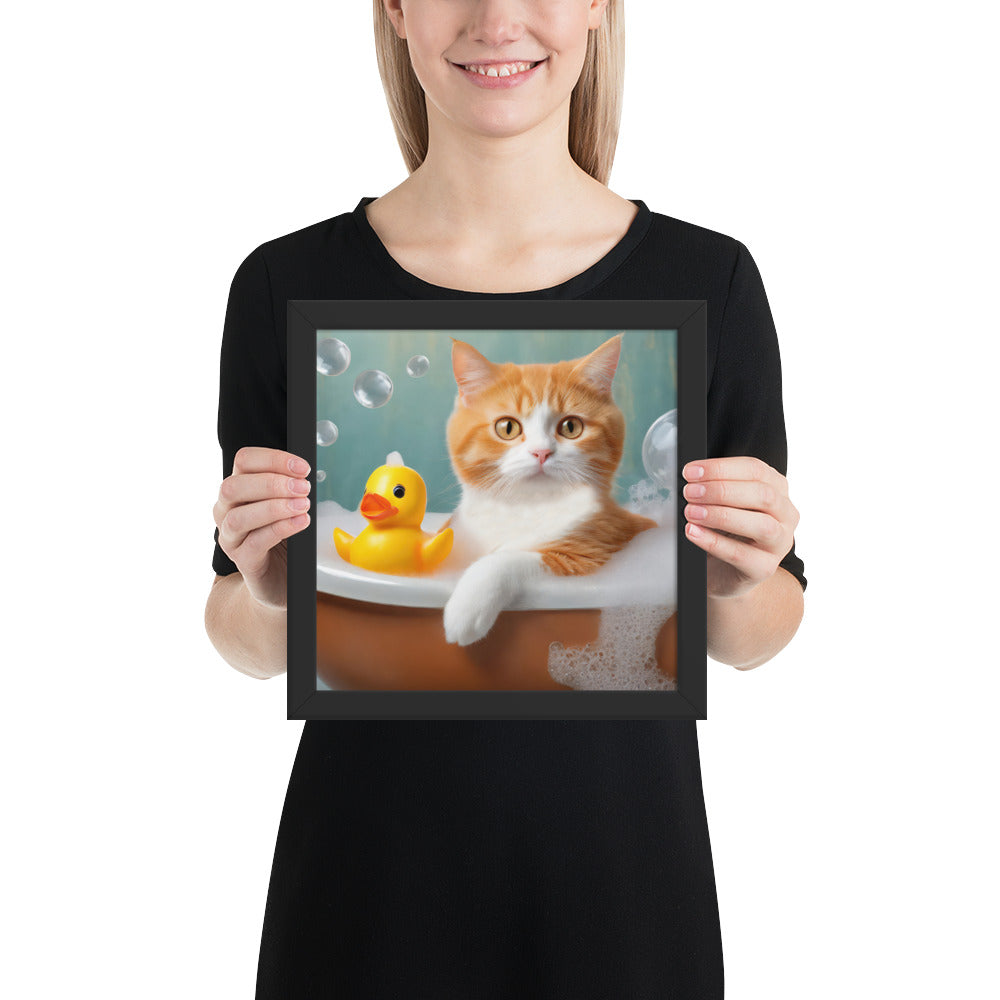 Framed Poster - Bath Time, Kids Art, Pet Art, Cat Art, Cute Art, Fun Art, Wall Art, Bedroom Art, Living Room Art, Bathroom Art, Home Décor,