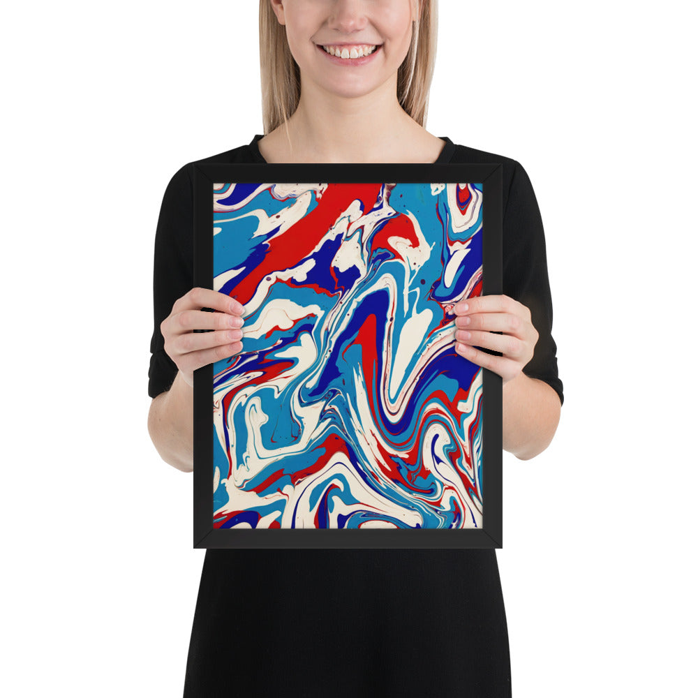 Framed Poster - Abstract I, Red, White and Blue, Talovon Art, Surreal Art, Stylized Art, Wall Art, Abstract Art, Flow Painting, Acrylic Painting, Colorful Art, Vibrant Art,