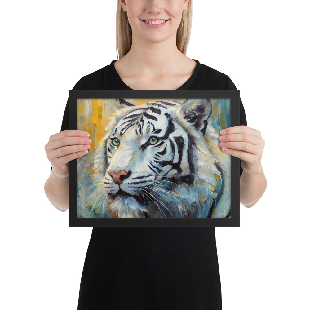 Framed Poster - A White Tiger, Feline Art, Cat Art, Wildlife Art, Nature Art, Tiger Art, White Tiger Art, Wall Art, Living Room Art, Bedroom Art, Exotic Animal Art, Painting, Art