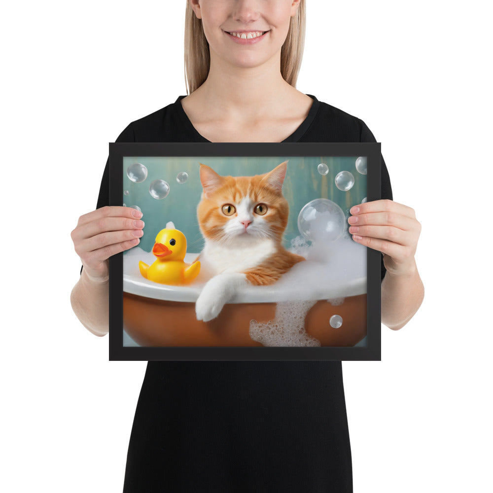 Framed Poster - Bath Time, Kids Art, Pet Art, Cat Art, Cute Art, Fun Art, Wall Art, Bedroom Art, Living Room Art, Bathroom Art, Home Décor,