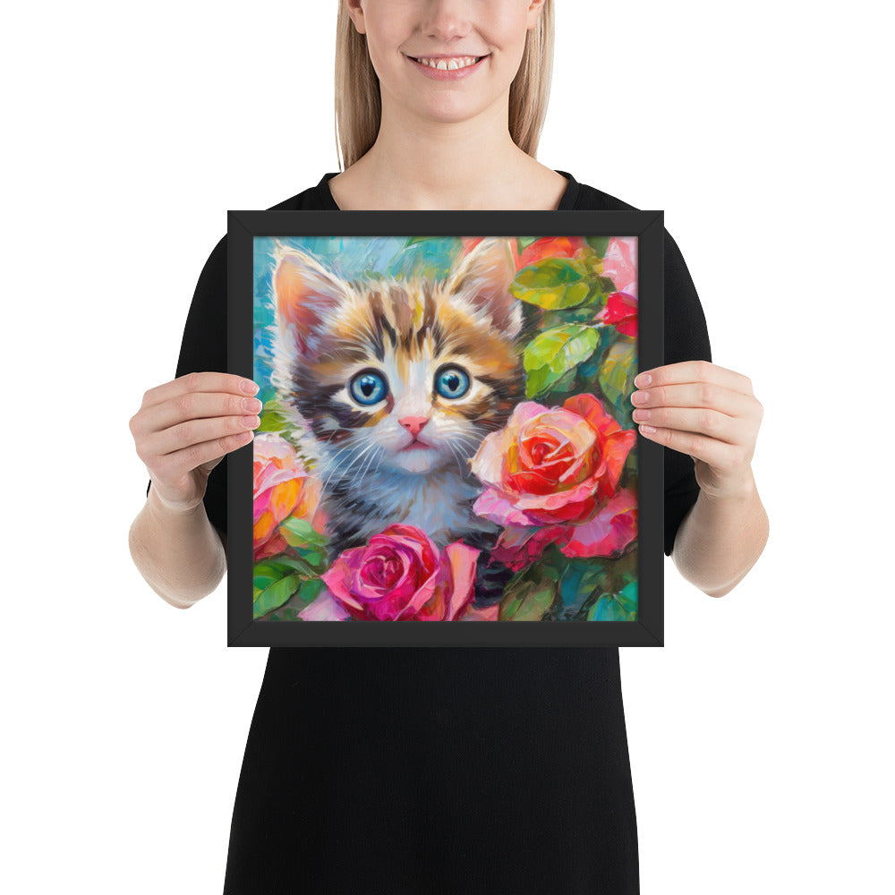 kitten, cat, cats, roses, rose, rose bush, flowers, flower, pets, nature, cute, art,