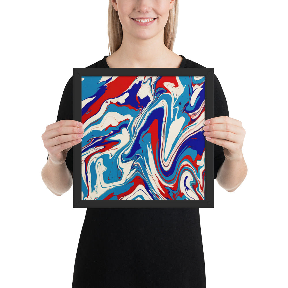 Framed Poster - Abstract I, Red, White and Blue, Talovon Art, Surreal Art, Stylized Art, Wall Art, Abstract Art, Flow Painting, Acrylic Painting, Colorful Art, Vibrant Art,