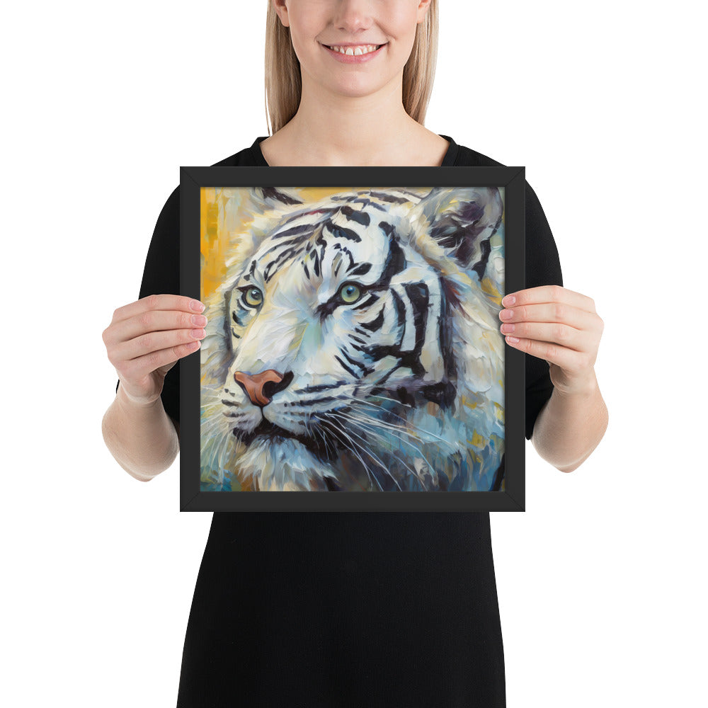 Framed Poster - A White Tiger, Feline Art, Cat Art, Wildlife Art, Nature Art, Tiger Art, White Tiger Art, Wall Art, Living Room Art, Bedroom Art, Exotic Animal Art, Painting, Art