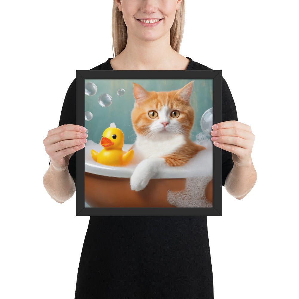 Framed Poster - Bath Time, Kids Art, Pet Art, Cat Art, Cute Art, Fun Art, Wall Art, Bedroom Art, Living Room Art, Bathroom Art, Home Décor,