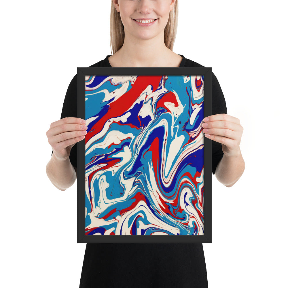 Framed Poster - Abstract I, Red, White and Blue, Talovon Art, Surreal Art, Stylized Art, Wall Art, Abstract Art, Flow Painting, Acrylic Painting, Colorful Art, Vibrant Art,