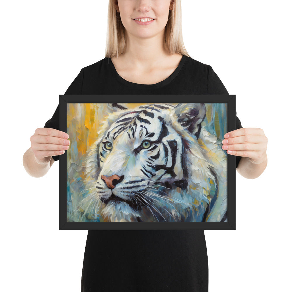 Framed Poster - A White Tiger, Feline Art, Cat Art, Wildlife Art, Nature Art, Tiger Art, White Tiger Art, Wall Art, Living Room Art, Bedroom Art, Exotic Animal Art, Painting, Art