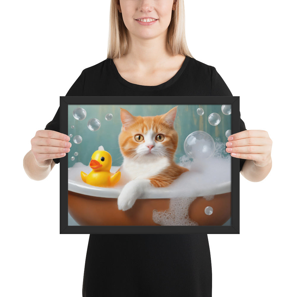 Framed Poster - Bath Time, Kids Art, Pet Art, Cat Art, Cute Art, Fun Art, Wall Art, Bedroom Art, Living Room Art, Bathroom Art, Home Décor,