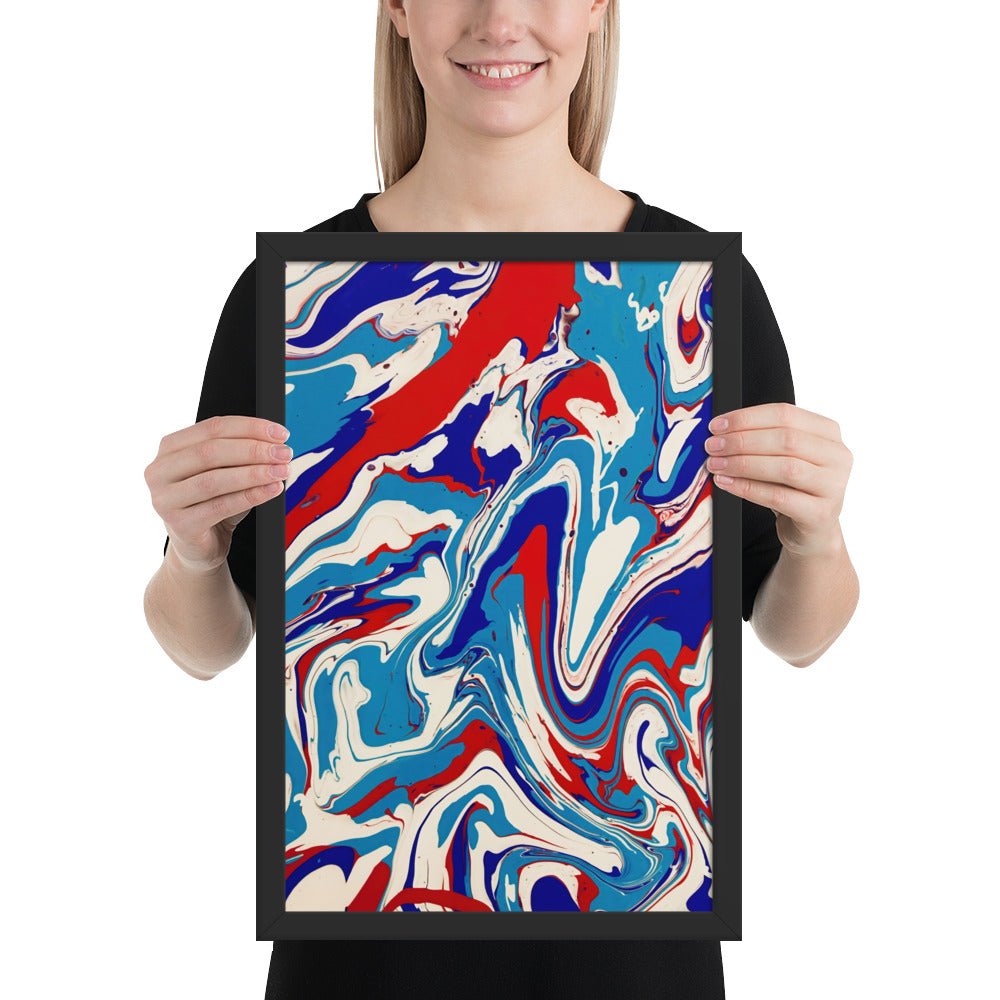 Framed Poster - Abstract I, Red, White and Blue, Talovon Art, Surreal Art, Stylized Art, Wall Art, Abstract Art, Flow Painting, Acrylic Painting, Colorful Art, Vibrant Art,