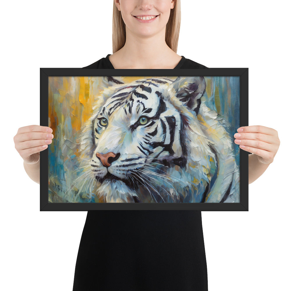 Framed Poster - A White Tiger, Feline Art, Cat Art, Wildlife Art, Nature Art, Tiger Art, White Tiger Art, Wall Art, Living Room Art, Bedroom Art, Exotic Animal Art, Painting, Art