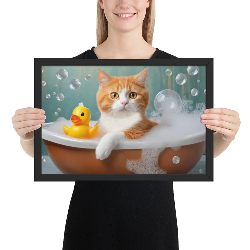 Framed Poster - Bath Time, Kids Art, Pet Art, Cat Art, Cute Art, Fun Art, Wall Art, Bedroom Art, Living Room Art, Bathroom Art, Home Décor,