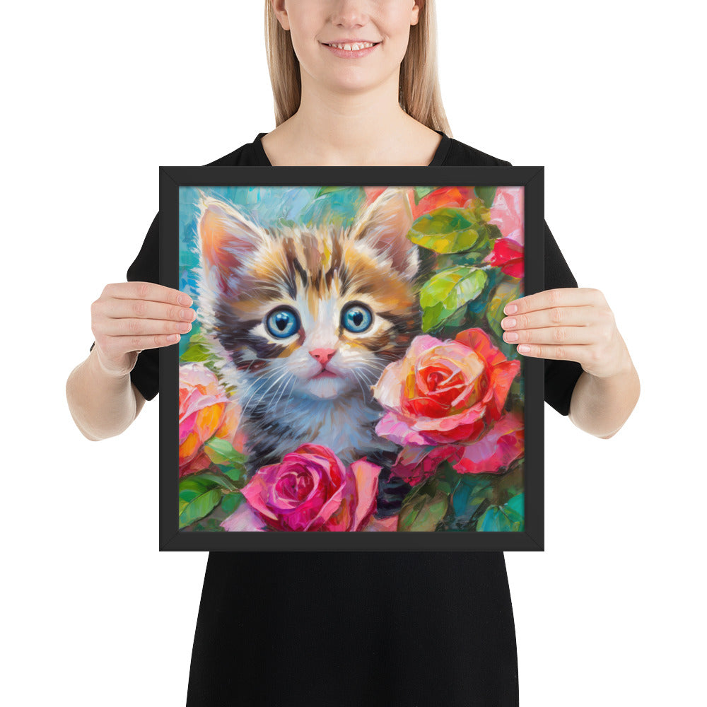 kitten, cat, cats, roses, rose, rose bush, flowers, flower, pets, nature, cute, art,