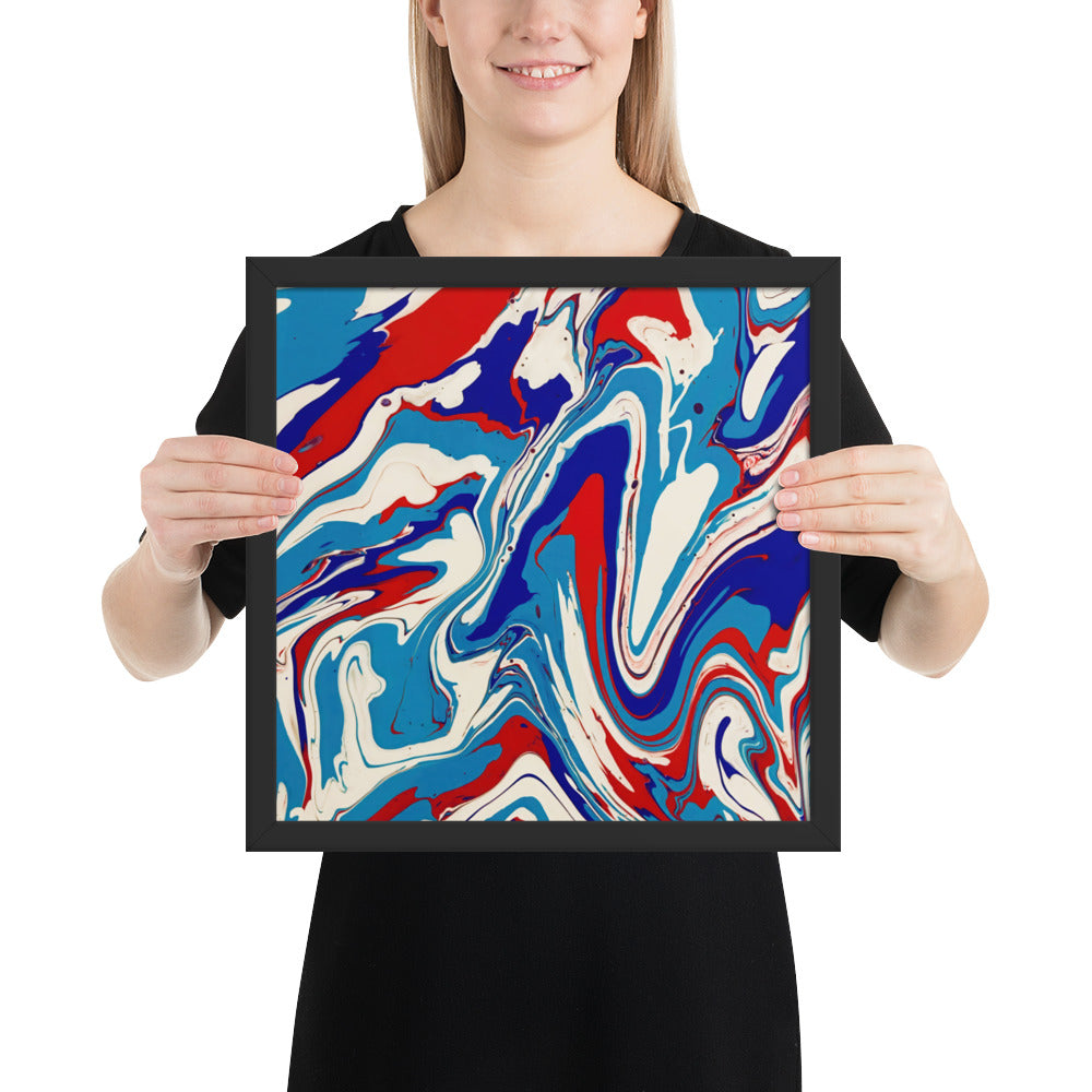 Framed Poster - Abstract I, Red, White and Blue, Talovon Art, Surreal Art, Stylized Art, Wall Art, Abstract Art, Flow Painting, Acrylic Painting, Colorful Art, Vibrant Art,