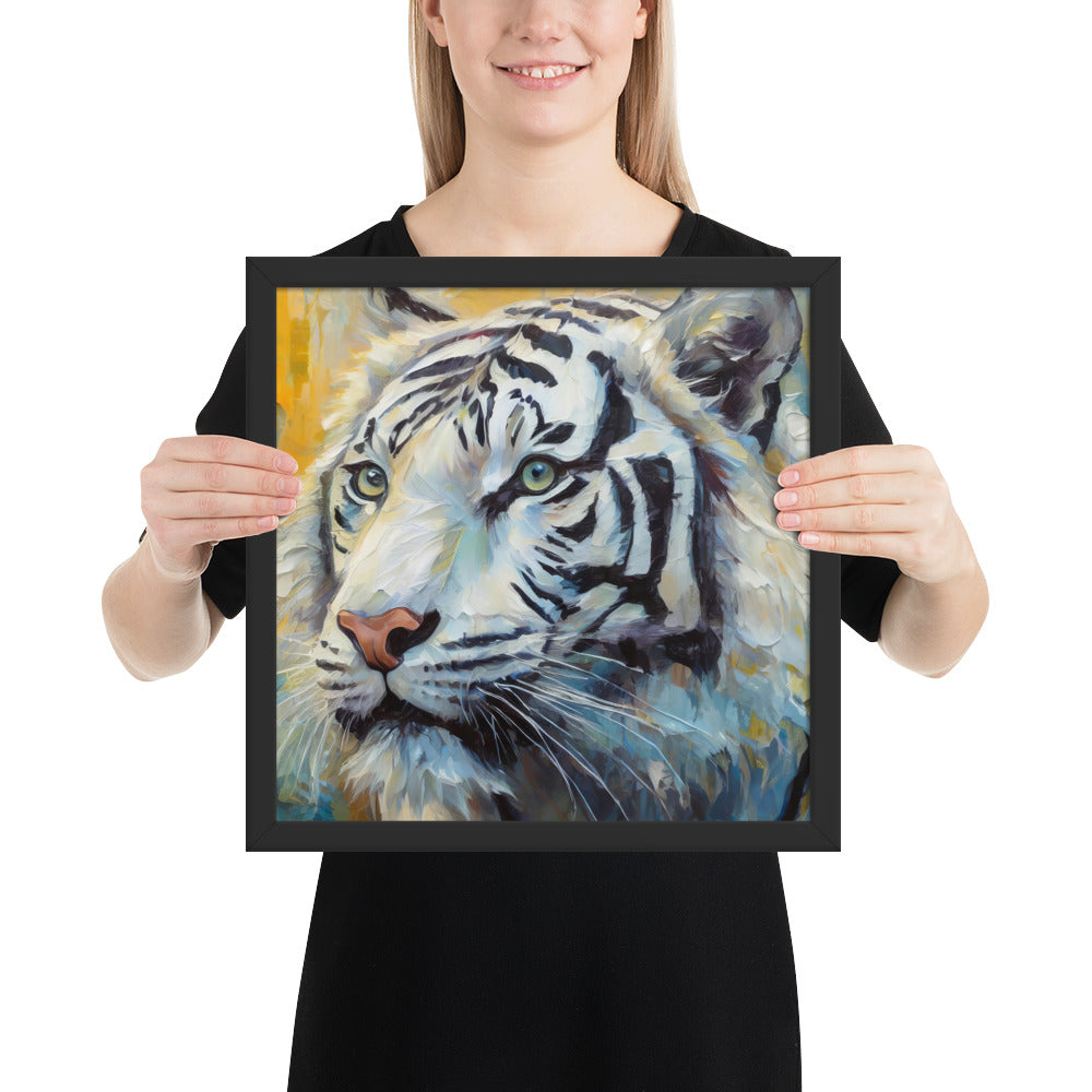 Framed Poster - A White Tiger, Feline Art, Cat Art, Wildlife Art, Nature Art, Tiger Art, White Tiger Art, Wall Art, Living Room Art, Bedroom Art, Exotic Animal Art, Painting, Art