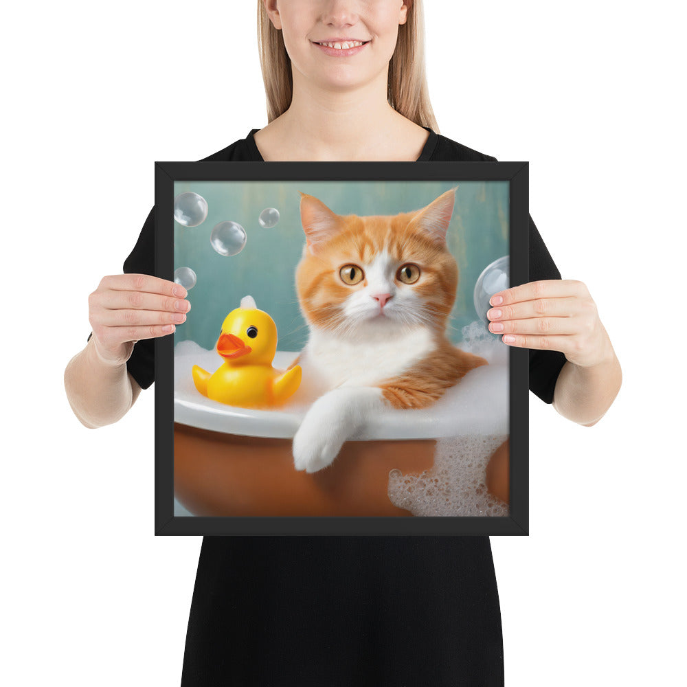 Framed Poster - Bath Time, Kids Art, Pet Art, Cat Art, Cute Art, Fun Art, Wall Art, Bedroom Art, Living Room Art, Bathroom Art, Home Décor,