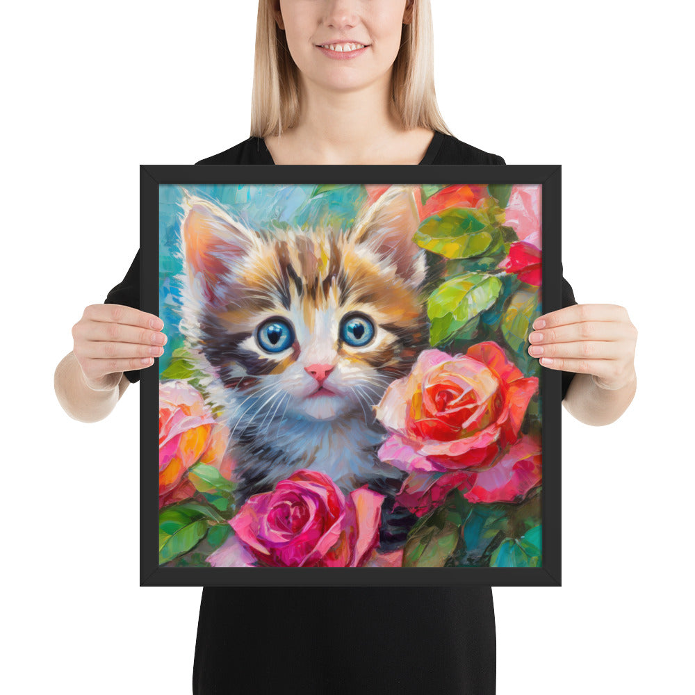 kitten, cat, cats, roses, rose, rose bush, flowers, flower, pets, nature, cute, art,