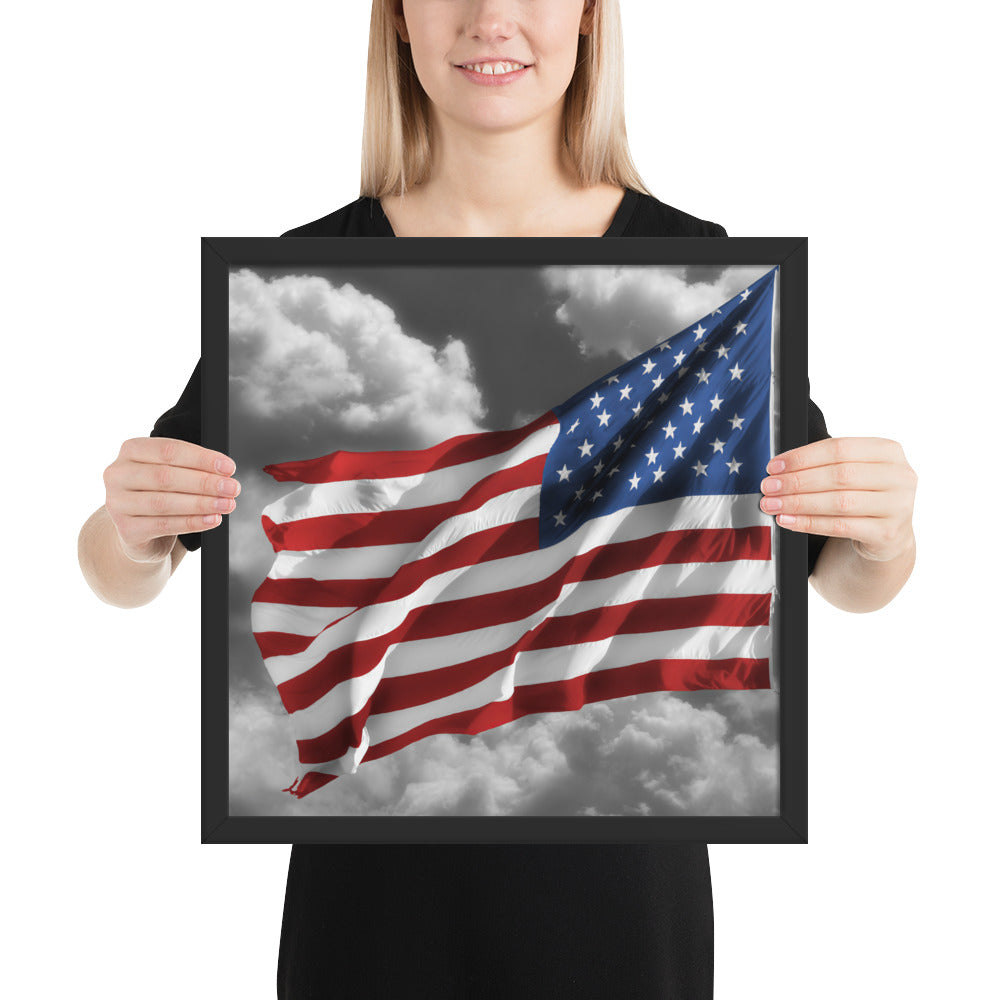 Framed Poster - Old Glory, The American Flag, Color Splash, Photography, Stylized Art, Red, White And Blue