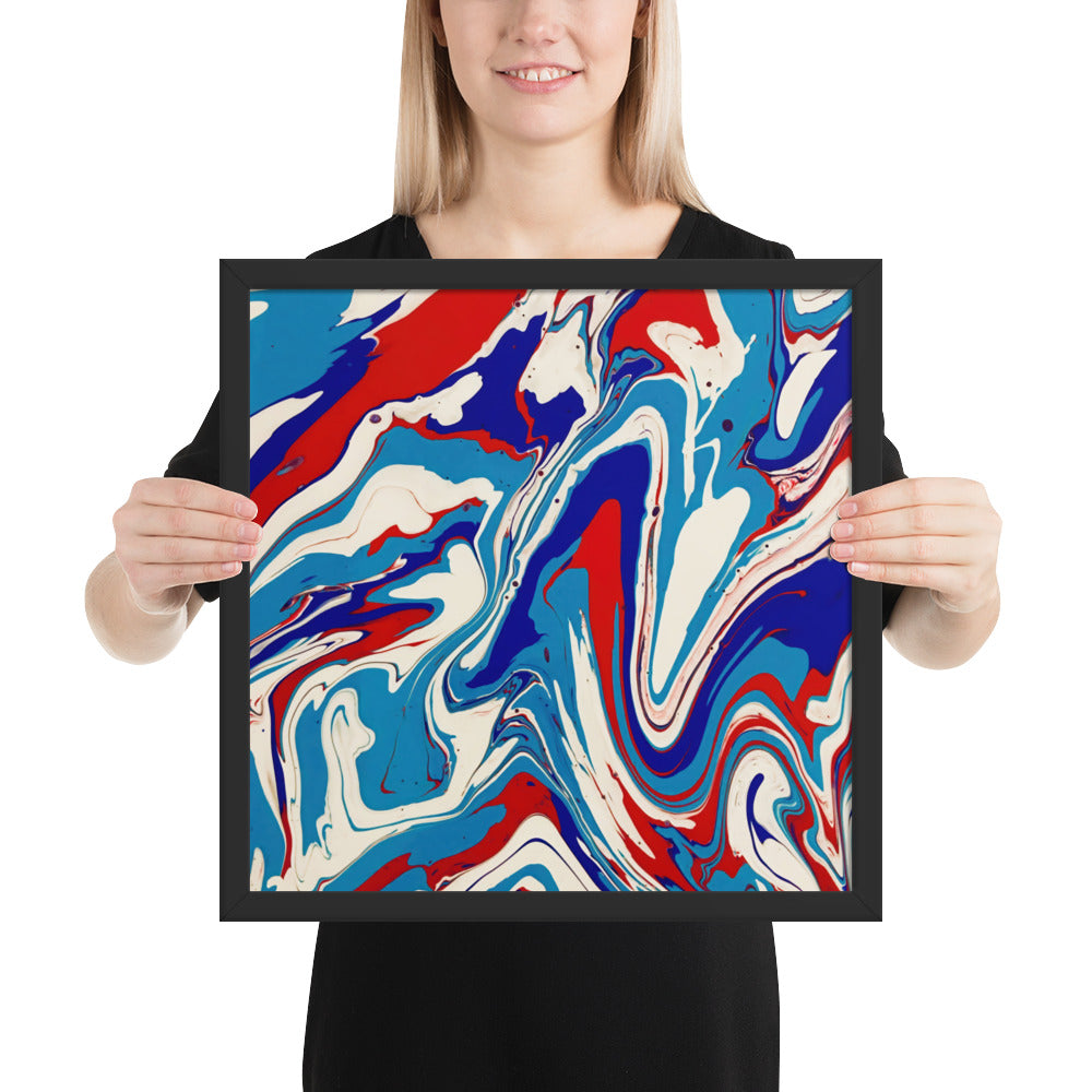 Framed Poster - Abstract I, Red, White and Blue, Talovon Art, Surreal Art, Stylized Art, Wall Art, Abstract Art, Flow Painting, Acrylic Painting, Colorful Art, Vibrant Art,